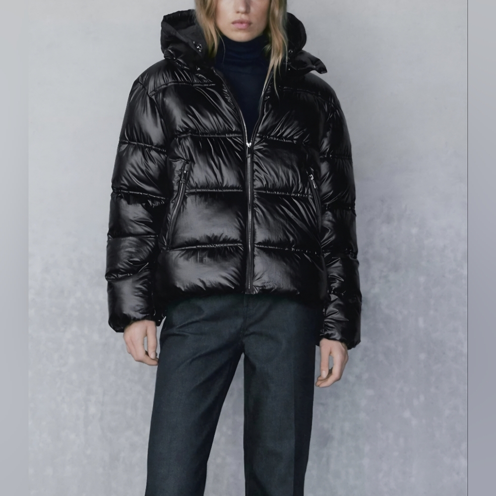 NWT - Massimo Dutti Women's Water Repellent Metallic Puffer Jacket - Size XL - Picture 2 of 15